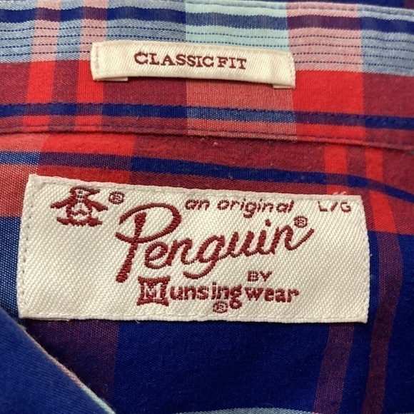 Original Penguin Blue Red Plaid Short Sleeve Classic Fit Button Up Shirt Large - Picture 9 of 11